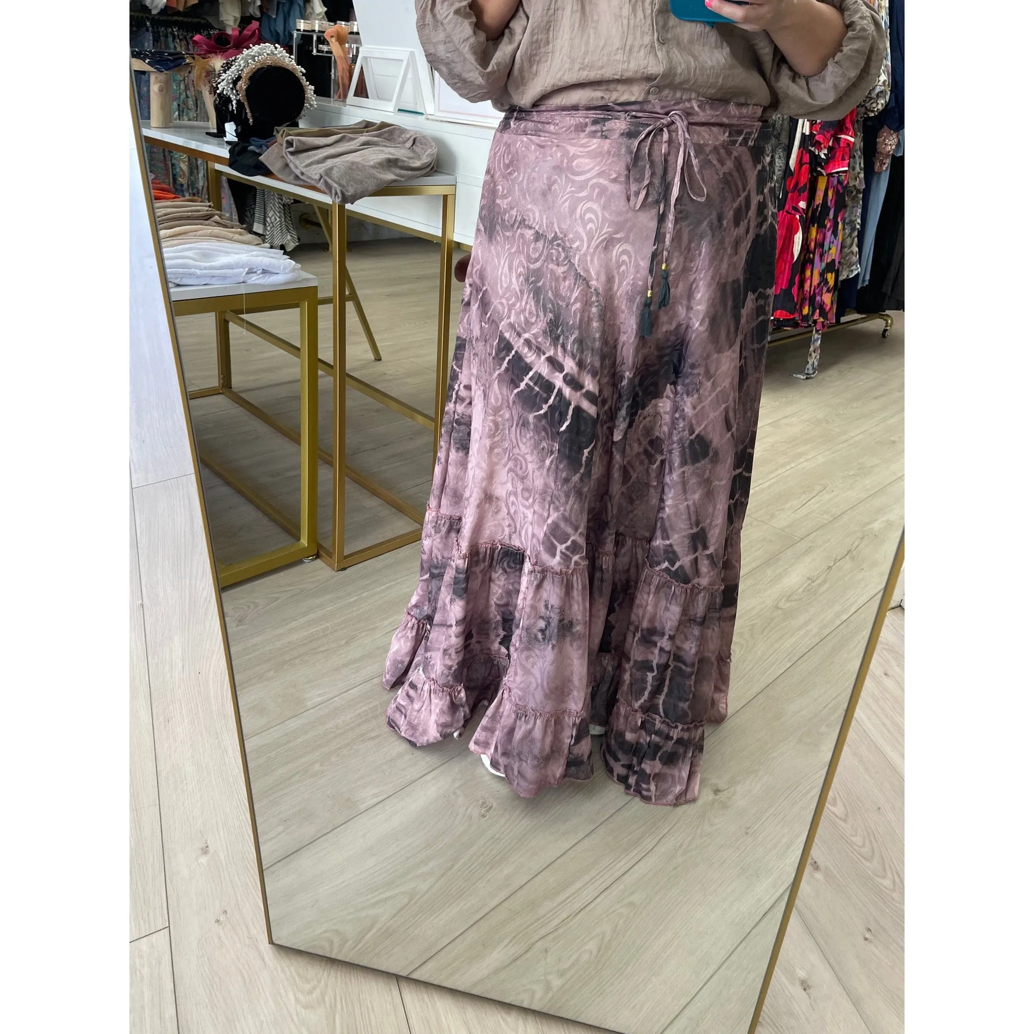 Gold Collection - Maxi Skirt, O/S-Fits-Many, Mauve Print