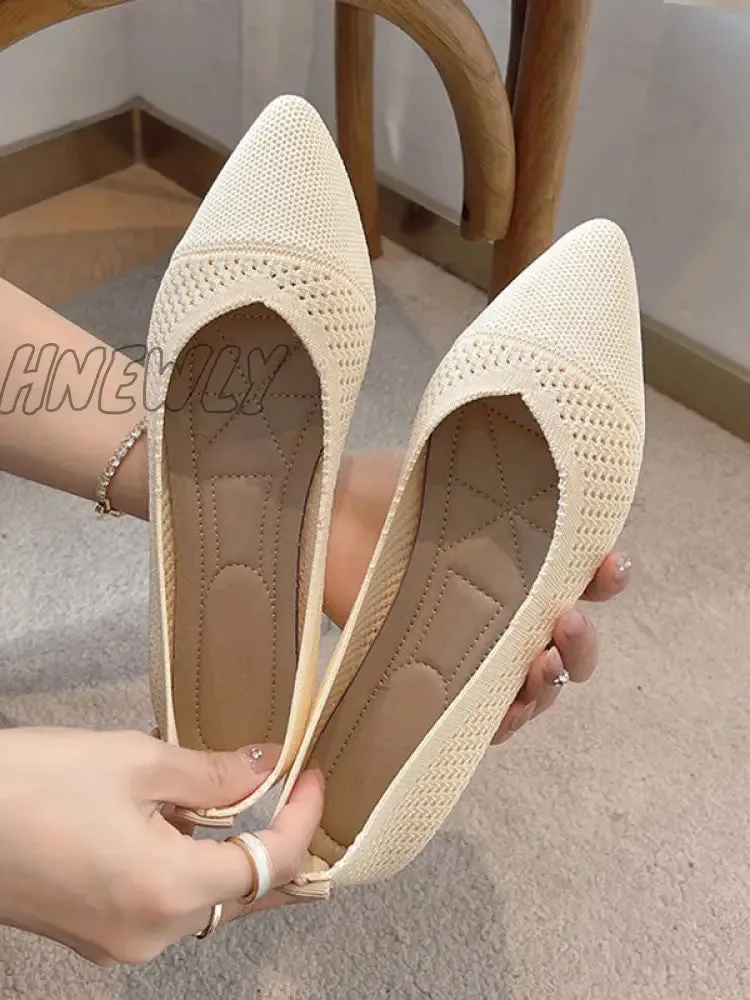 Hnewly - Breathable Hollow Solid Color Flat Shoes