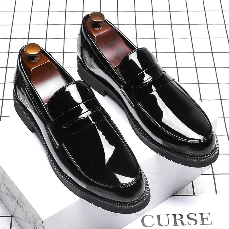 Jinquedai Zero more Mens Patent Leather Shoes High Quality Fashion Solid Black Shoes Men  Slip On Penny Loafers Male Shoes