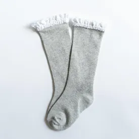 Lace Top Knee High Socks - Gray