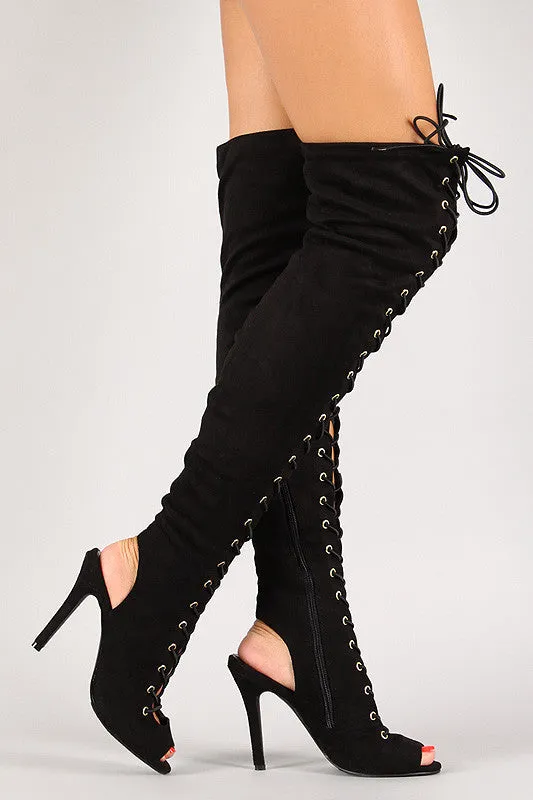 Lace Up Back Cut Out Over The Knee Boot