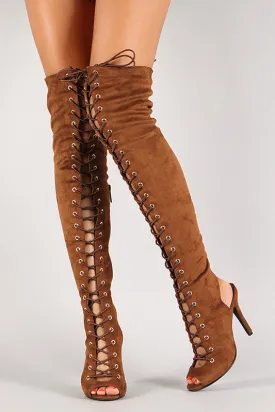 Lace Up Back Cut Out Over The Knee Boot