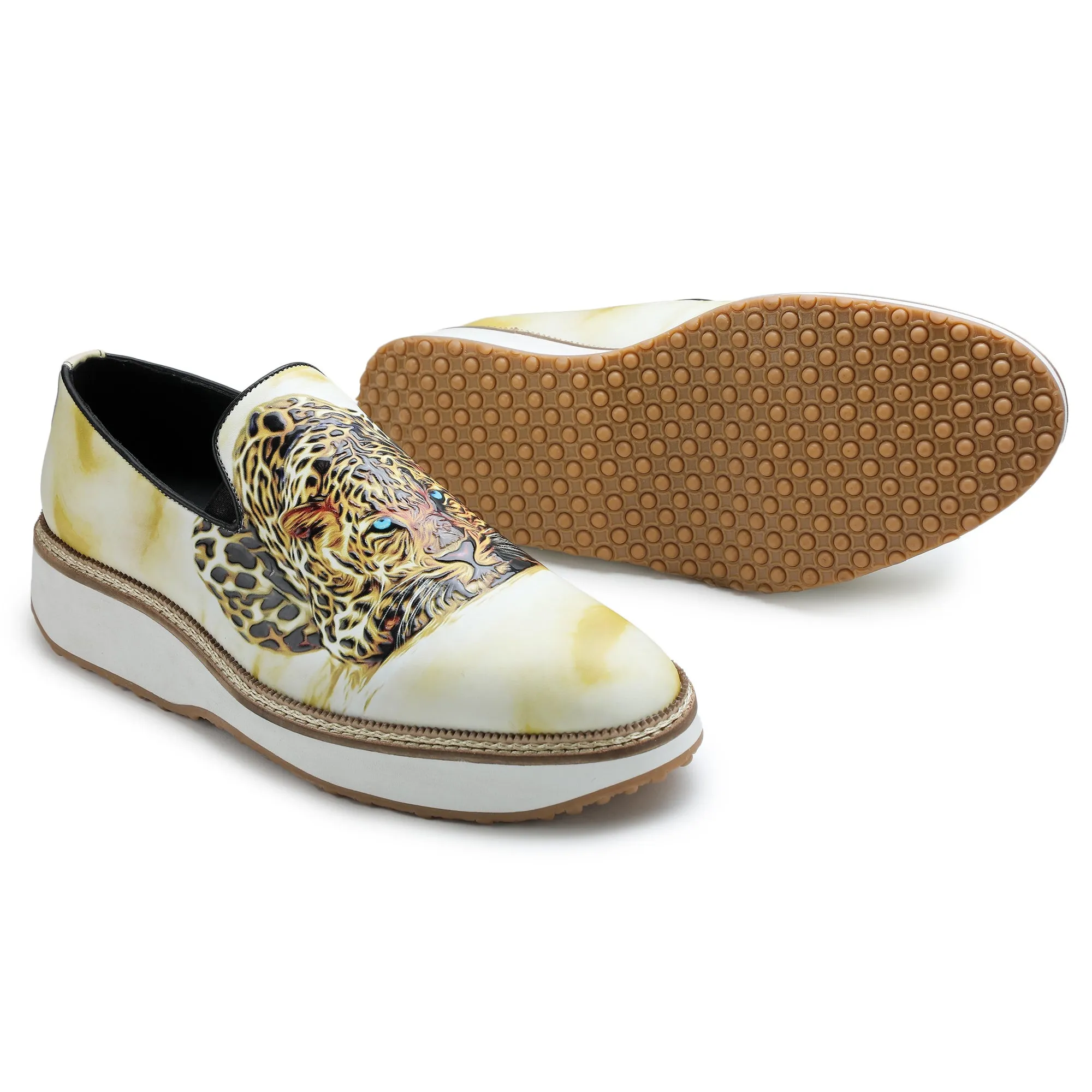 Leopard Designer Print Sneakers - Golden