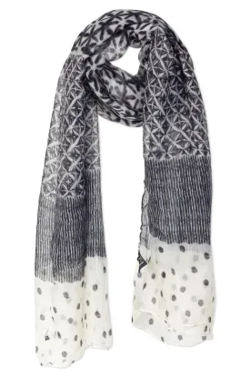 Lightweight Tile print Scarf | Black | 0491A1