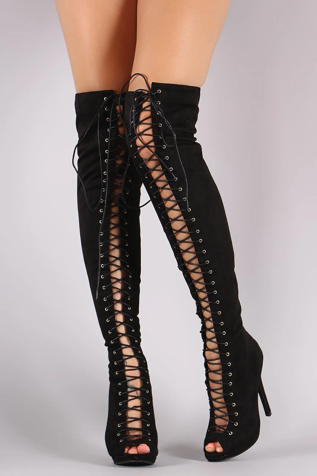 Liliana Suede Lace Up Stiletto Heeled Over-The-Knee Boots