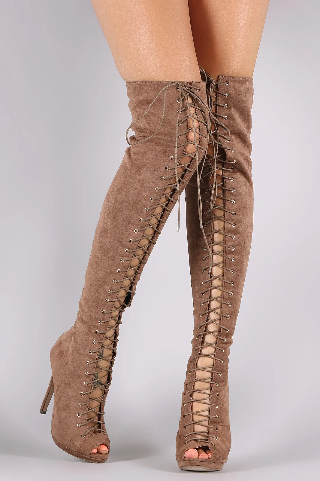 Liliana Suede Lace Up Stiletto Heeled Over-The-Knee Boots