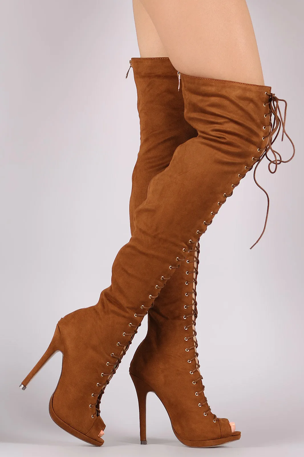 Liliana Suede Lace Up Stiletto Heeled Over-The-Knee Boots