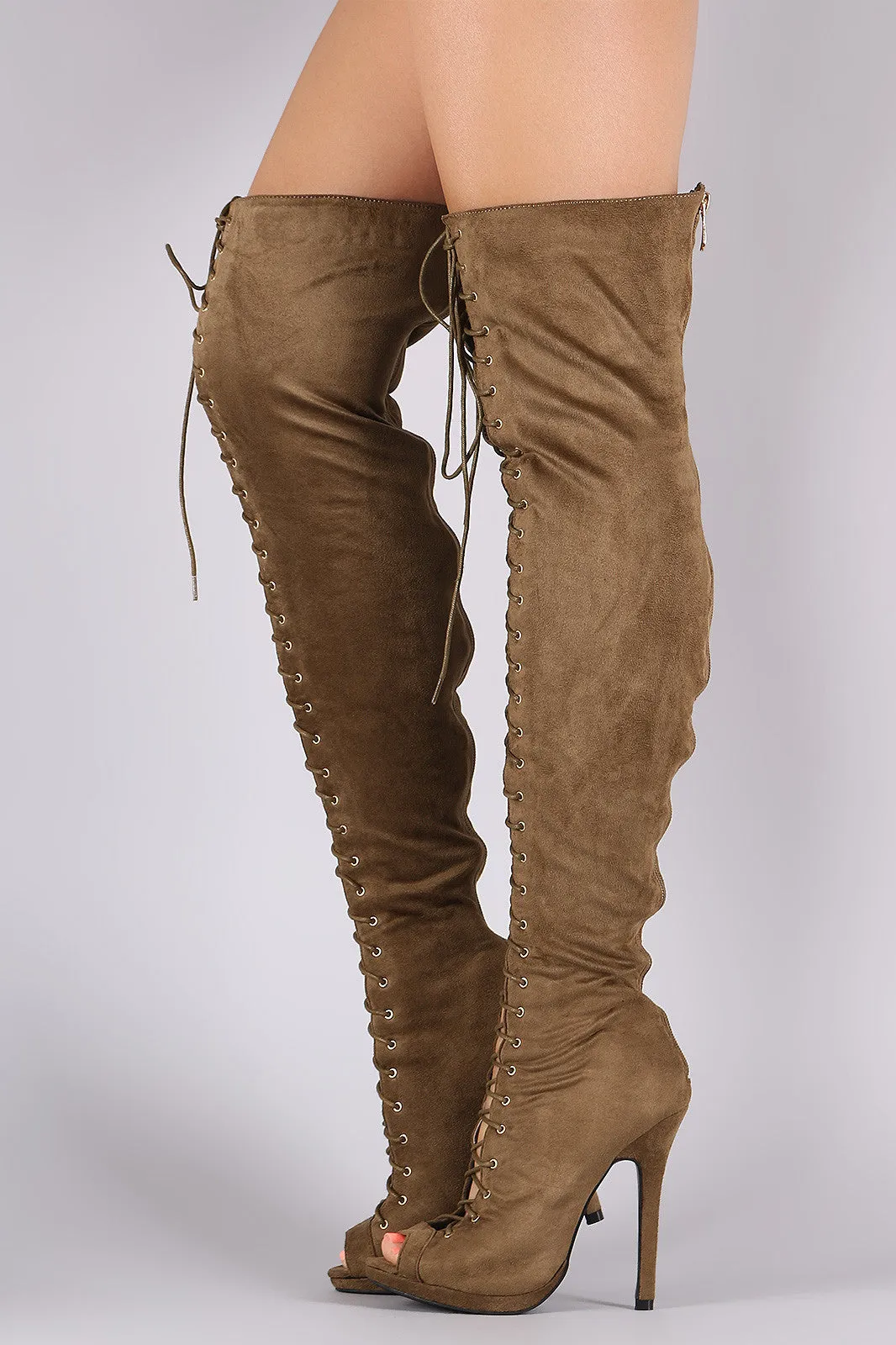 Liliana Suede Lace Up Stiletto Heeled Over-The-Knee Boots