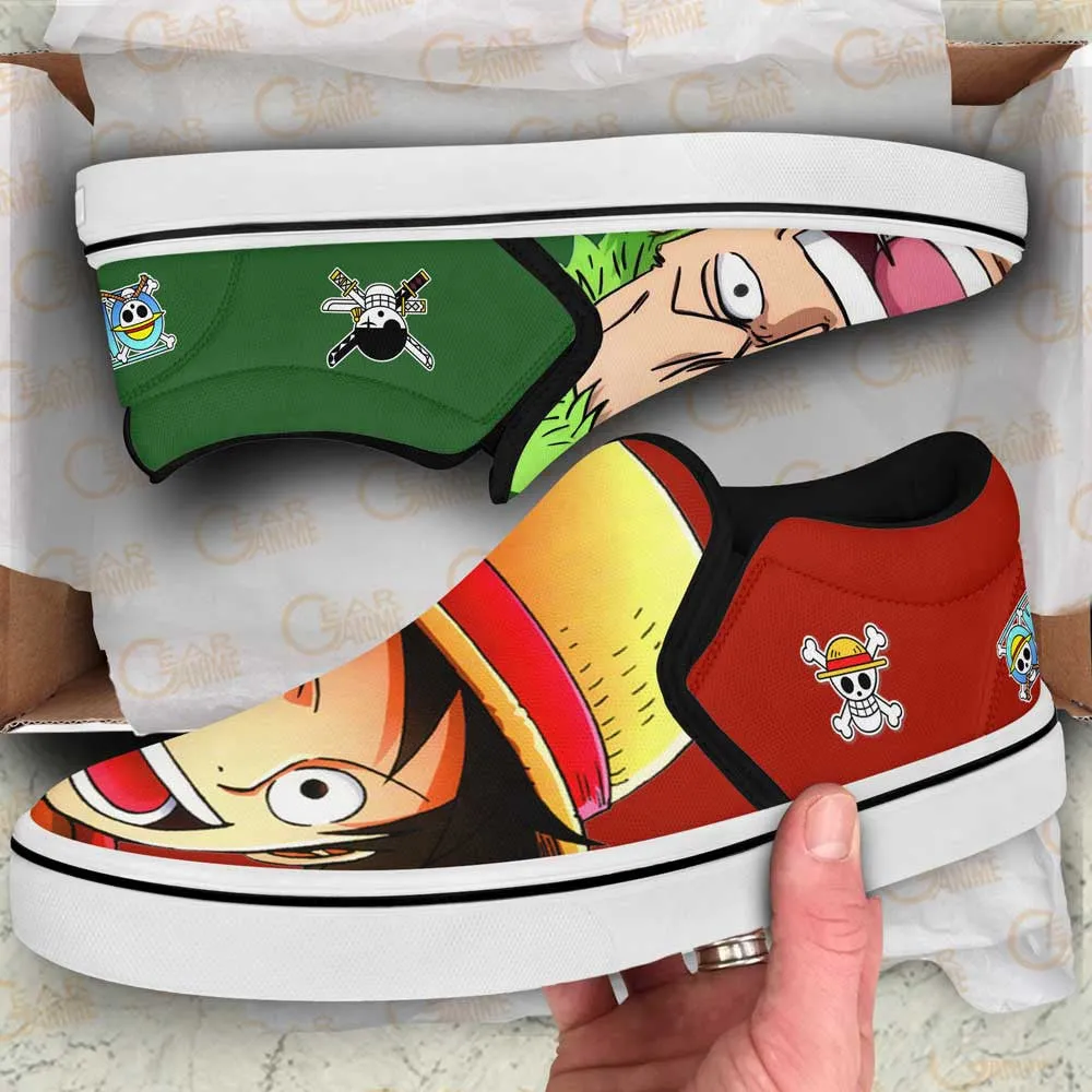 Luffy and Zoro Slip On Sneakers Custom OP Anime Shoes