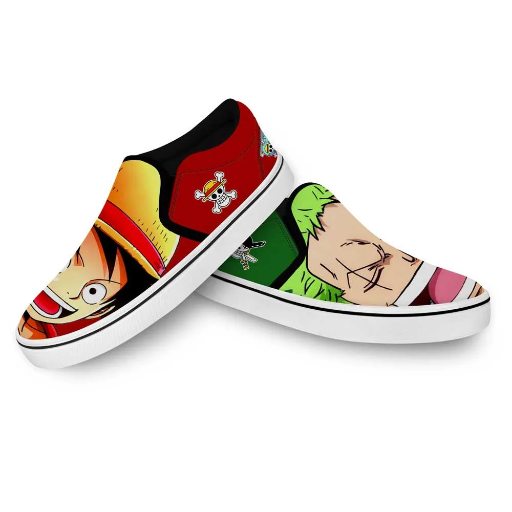 Luffy and Zoro Slip On Sneakers Custom OP Anime Shoes