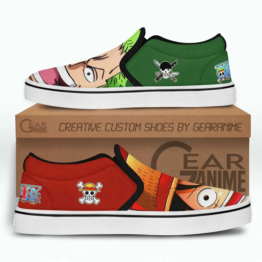 Luffy and Zoro Slip On Sneakers Custom OP Anime Shoes