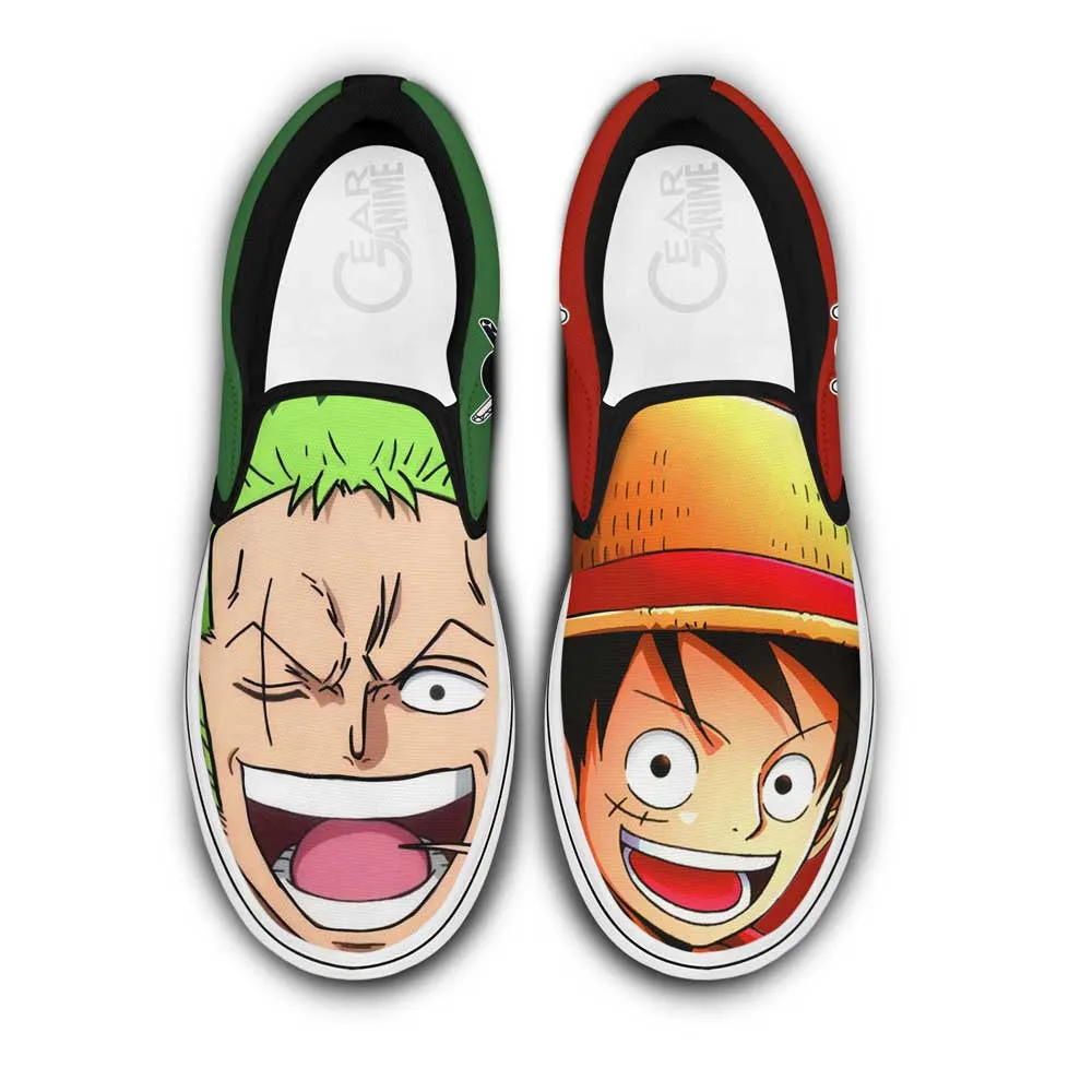 Luffy and Zoro Slip On Sneakers Custom OP Anime Shoes