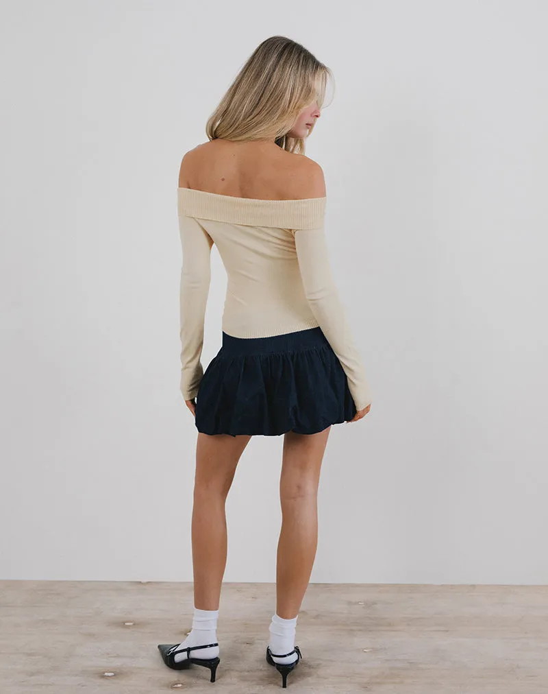 Orianne Long Sleeve Bardot Top in Knit Buttercream