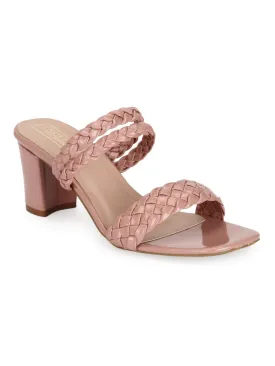 Pink Patent Braided Block Heel Mules