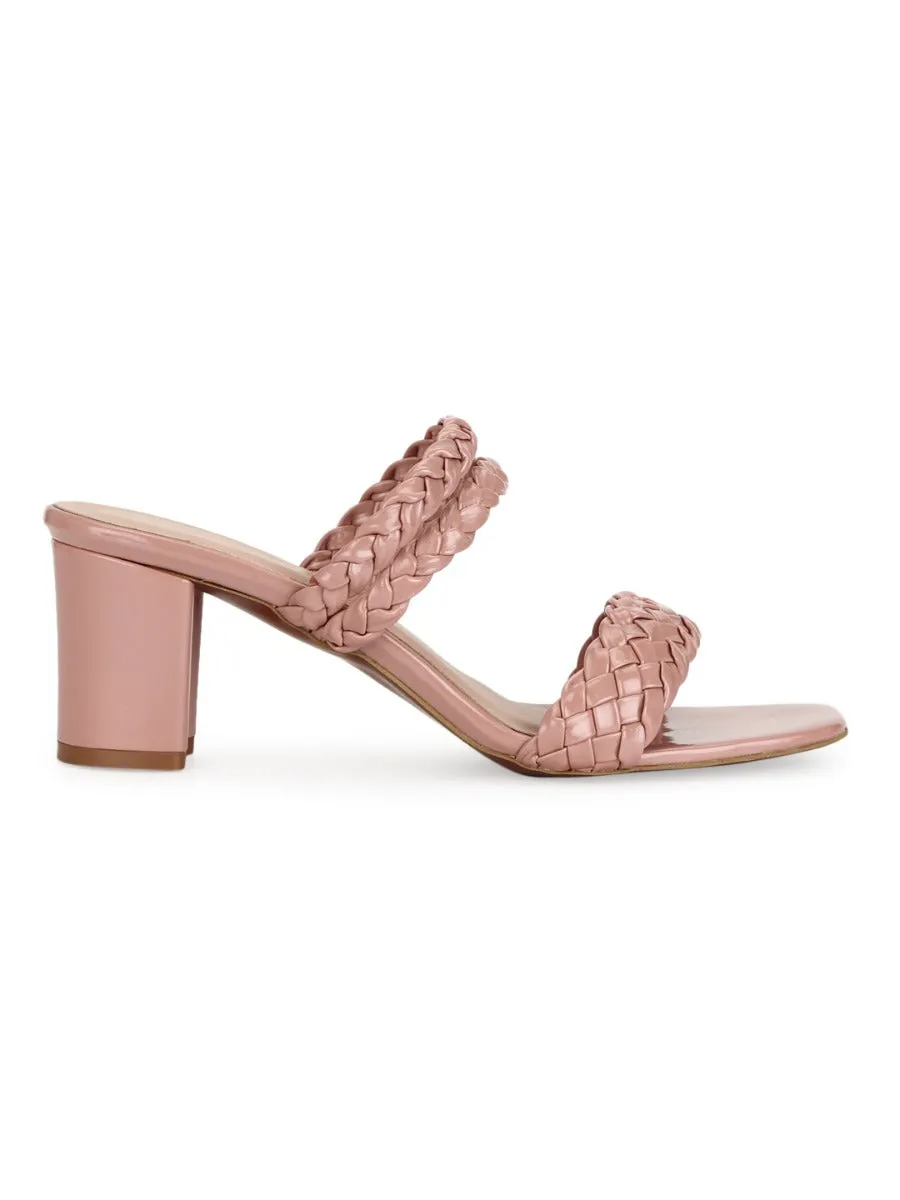 Pink Patent Braided Block Heel Mules