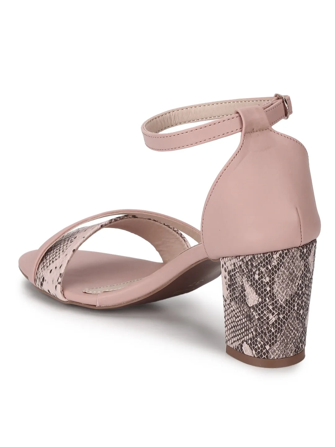 Pink PU Snake Pattern Block Heels