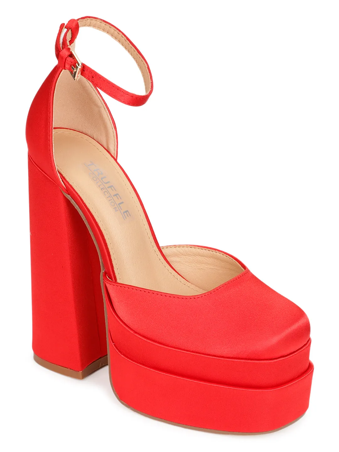 Red Satin Strappy Block Sandals (TC-GOWN1-RED)