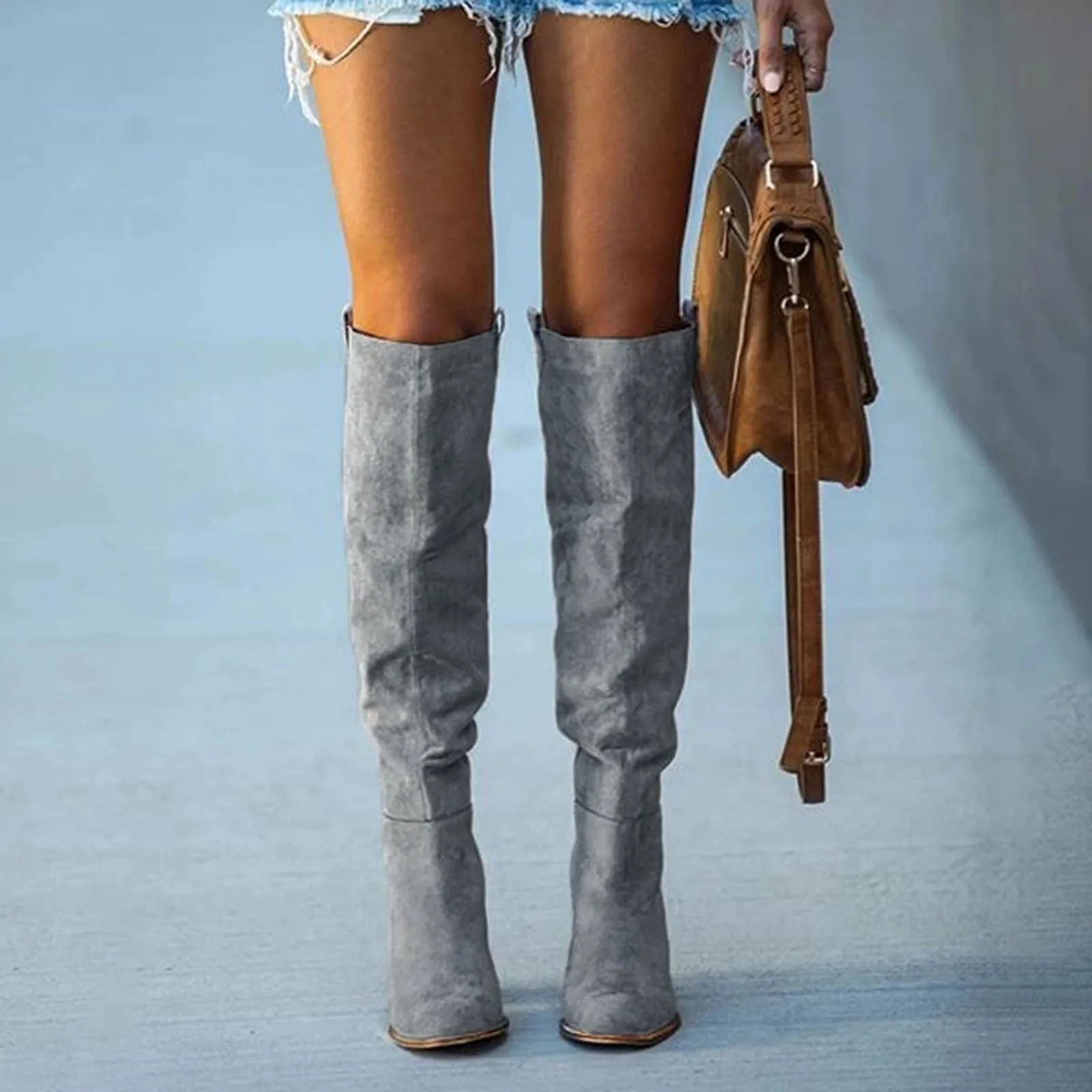 Retro Square Knee-High Boots