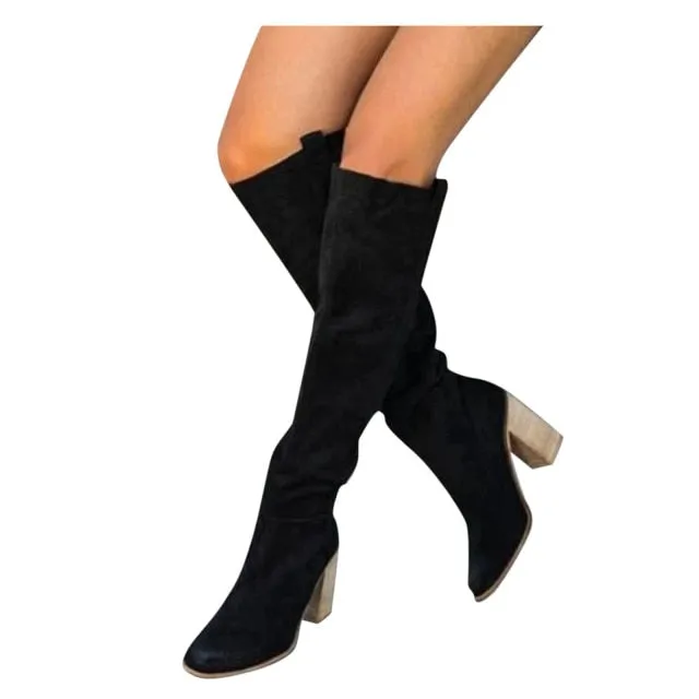 Retro Square Knee-High Boots