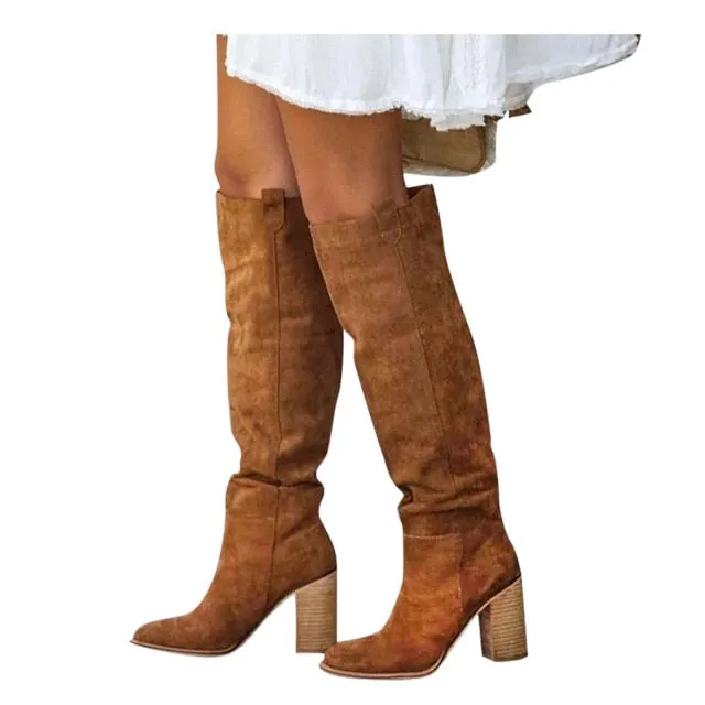 Retro Square Knee-High Boots