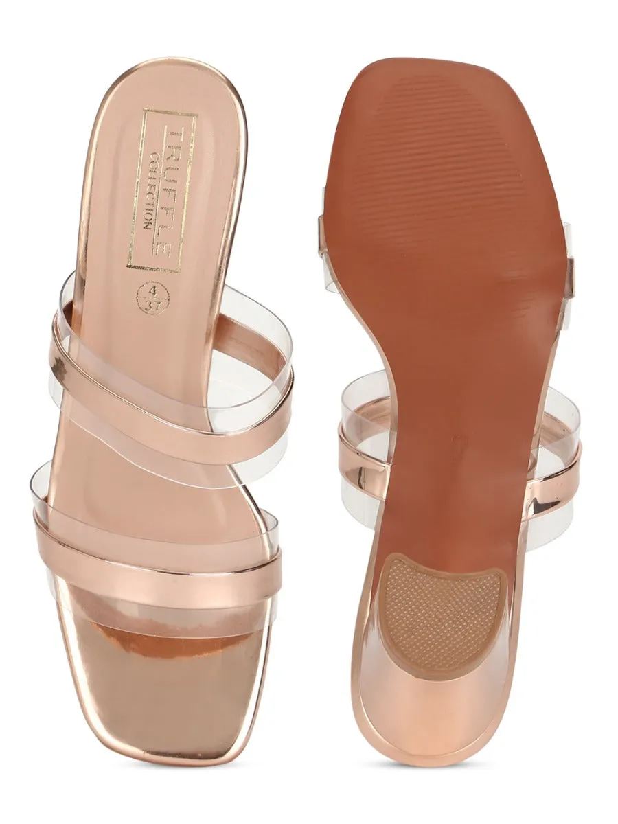 Rosegold Patent Perspex Clear Block Heel Mules