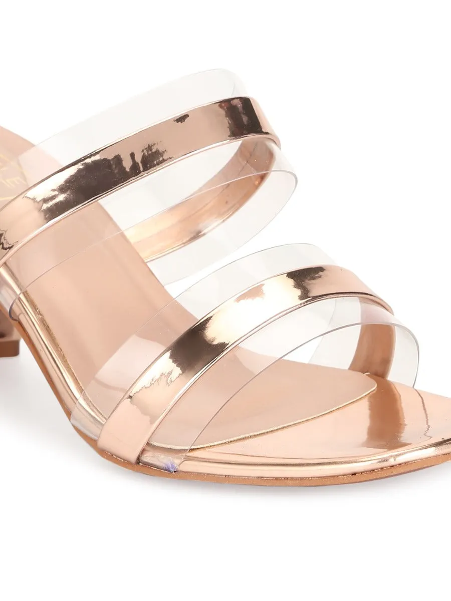 Rosegold Patent Perspex Clear Block Heel Mules