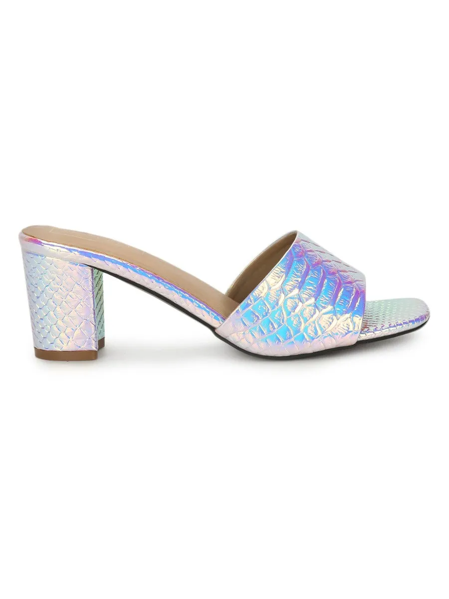 Silver PU Holographic Snake Pattern Mules