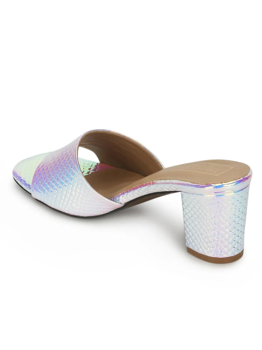 Silver PU Holographic Snake Pattern Mules