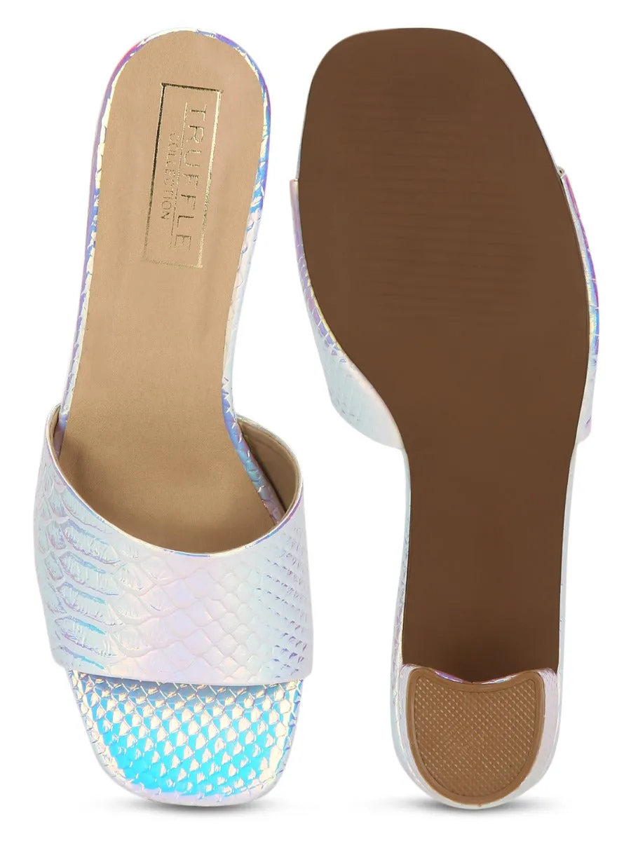 Silver PU Holographic Snake Pattern Mules