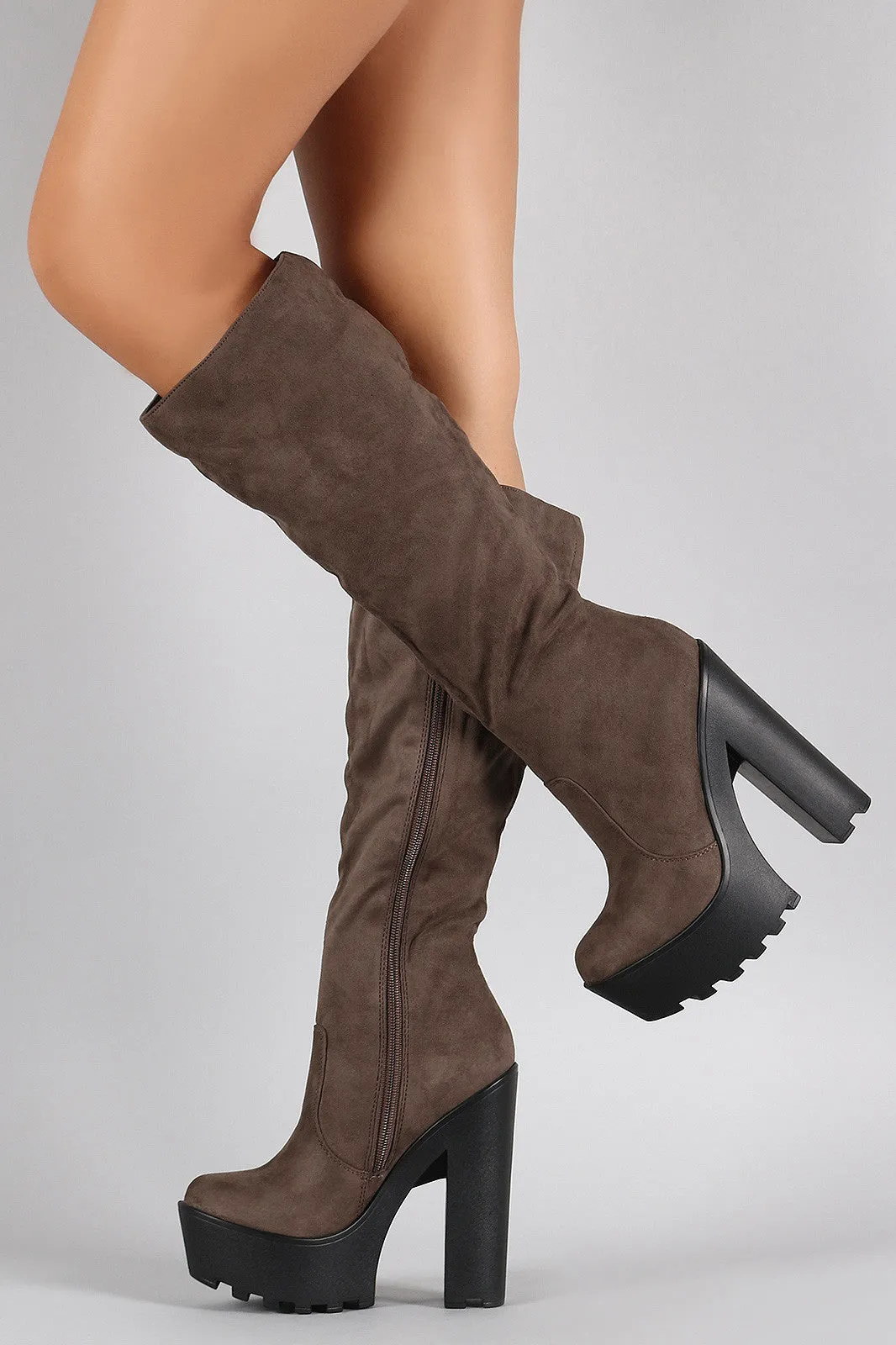 Speed Limit 98 Suede Chunky Lug Sole Platform Heeled Boots