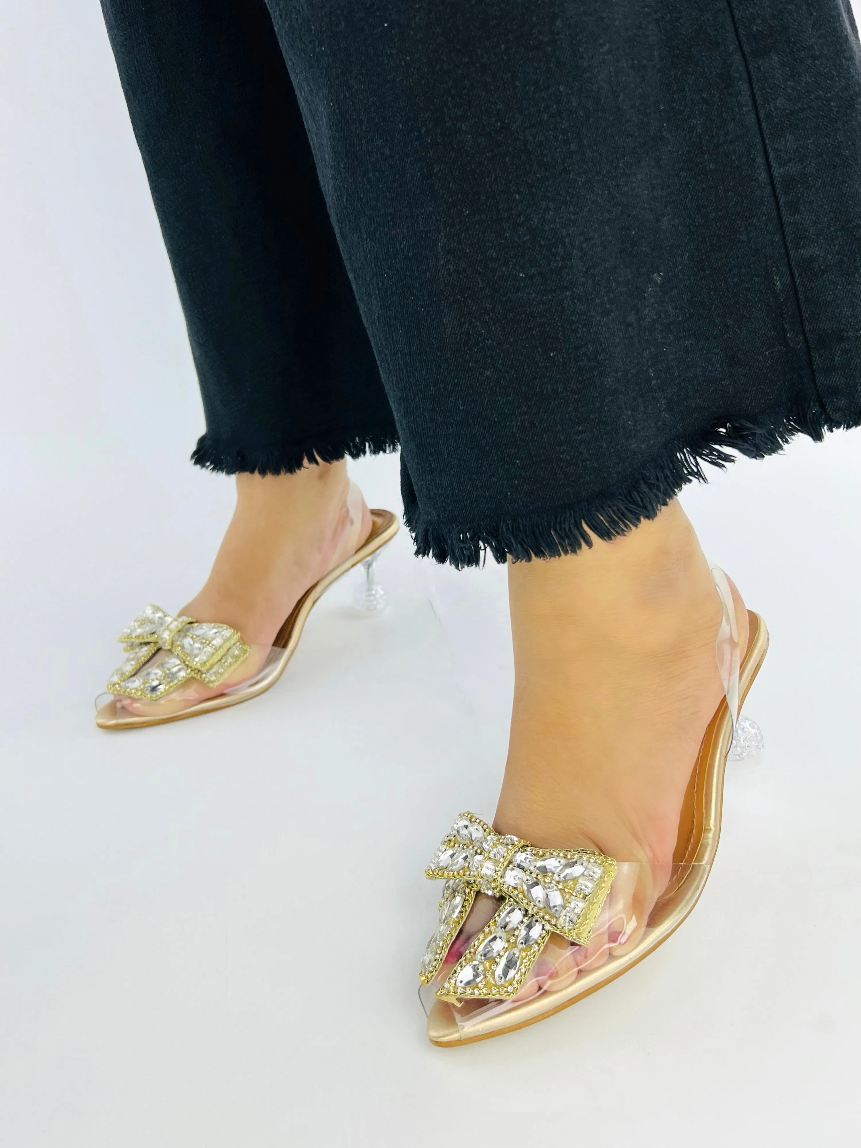 Spunkz Transparent Crystal Sequin Butterfly Heels