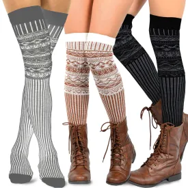 TeeHee Socks Women's Casual Cotton Thigh High Nordic 3-Pack (10847)