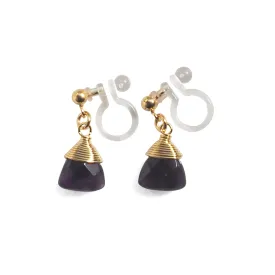 Triangle Purple Amethyst Invisible Clip On Earrings (Gold tone)