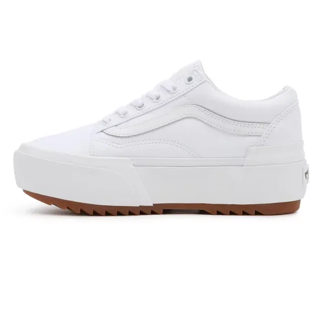 Vans scarpa sneakers con zeppa in tela da donna Old Skool Stacked VN0A4U15L5R1 bianco