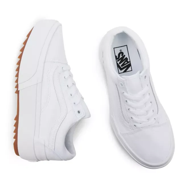 Vans scarpa sneakers con zeppa in tela da donna Old Skool Stacked VN0A4U15L5R1 bianco