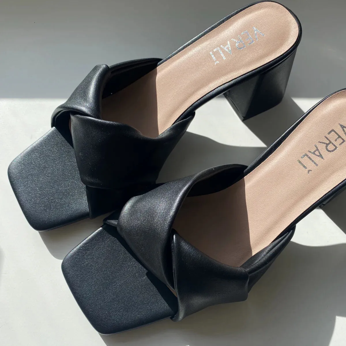 Verali Shoes - Stella Block Heel Mules (Black Smooth)