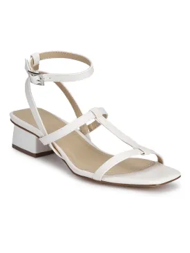 White PU Thin Strappy Ankle Strap Sandals