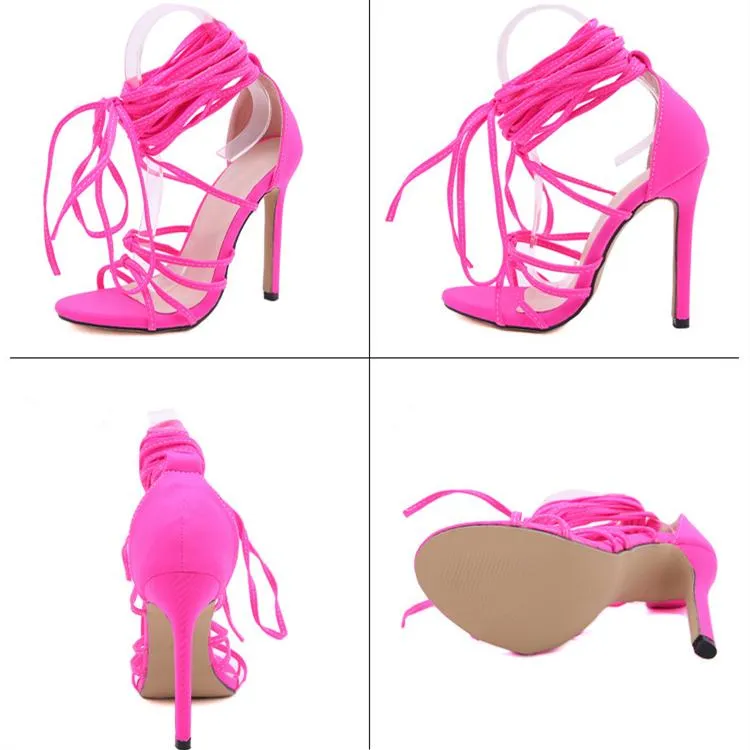 Women gladiator criss cross lace up strappy super stiletto sandals