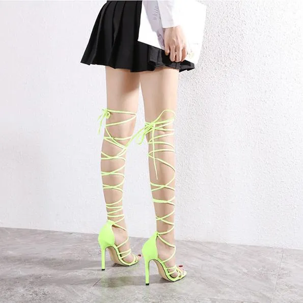 Women gladiator criss cross lace up strappy super stiletto sandals