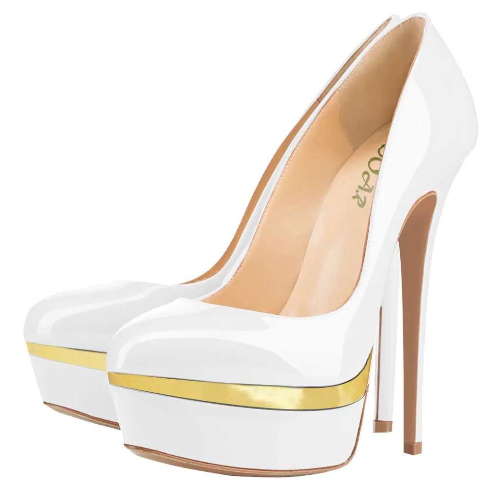 Women Sexy 14cm White&Gold Pumps Party High Heels with platform