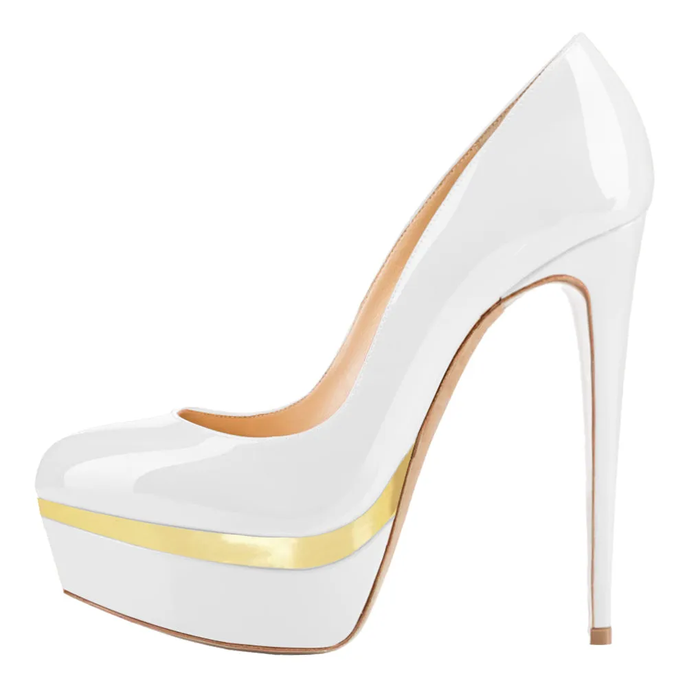 Women Sexy 14cm White&Gold Pumps Party High Heels with platform