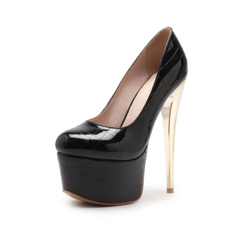 Women's  Embossed Leather Almond Toe Stiletto Heel Platform Pumps