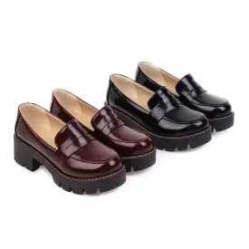 Women's Patent Leather Platform Block Heels Shoes