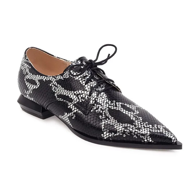 Women's Pointed Toe Lace Up Low Heel Shoes