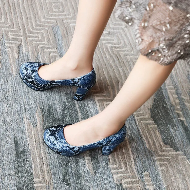 Women's Printed High Heels Chunky Platform Pumps