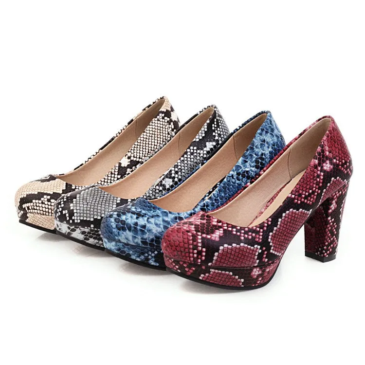 Women's Printed High Heels Chunky Platform Pumps