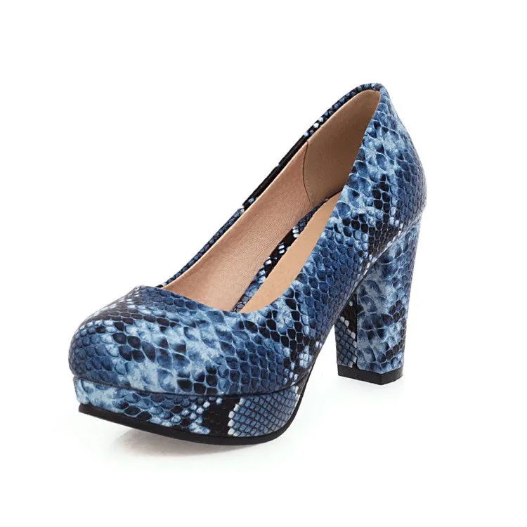 Women's Printed High Heels Chunky Platform Pumps