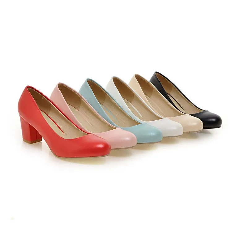 Women's Round Toe High Heels Chunky Pumps