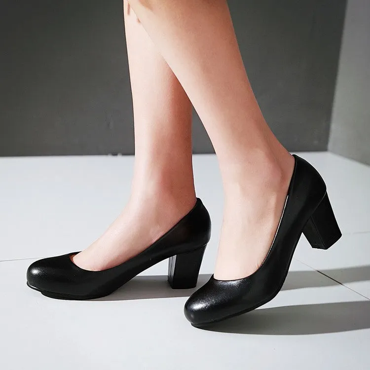 Women's Round Toe High Heels Chunky Pumps