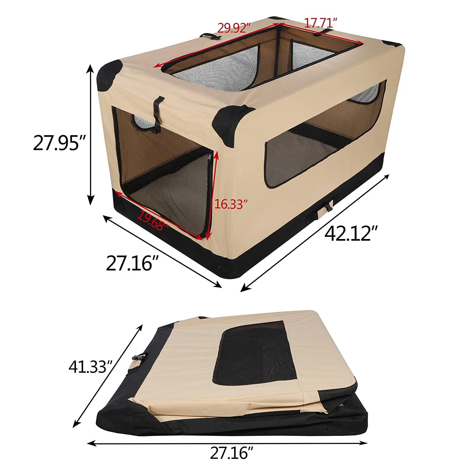 ZENY™ Extra Large Folding Soft Dog Crate Kennel Portable Pet Travel Carrier with Straps and Ventilated Comfortable Design